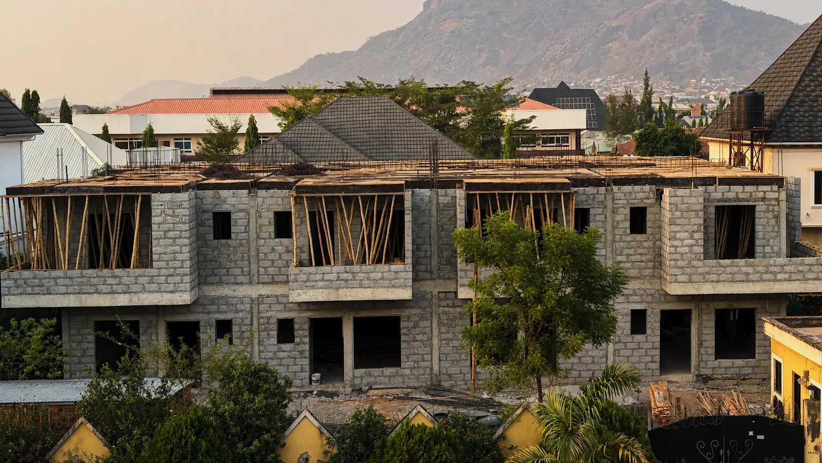 Front view of The Midtown Terraces during construction